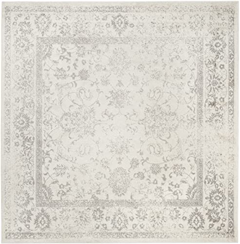 Safavieh Adirondack Collection 8' Square Ivory / Silver Adr109C Oriental Distressed Non-Shedding Living Room Bedroom Dining Home Office Area Rug #TOP3