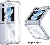Vista 4 de Funda magnética transparente para Samsung Galaxy Z Flip 5, compatible con cargador inalámbrico MagSafe Flip5, transparente, parte trasera