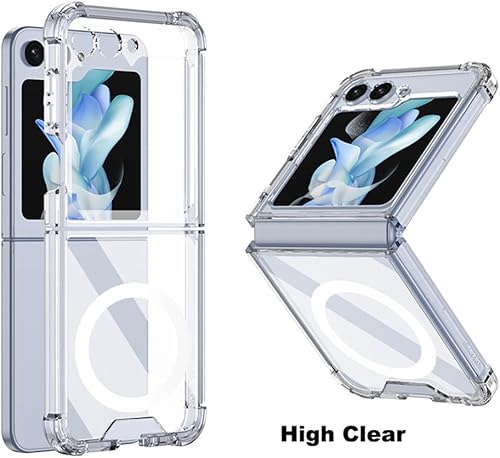 Miniatura 4 de Funda magnética transparente para Samsung Galaxy Z Flip 5, compatible con cargador inalámbrico MagSafe Flip5, transparente, parte trasera de