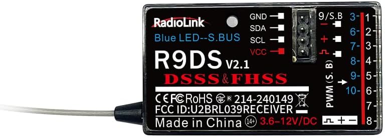 Radiolink R9DS 10 Channels 2.4GHz RC Receiver SBUS/PWM Long Range Control for Airplane/Car/Multirotors, Compatible with Transmitter AT9/AT9S/AT9S Pro AT10II/AT10