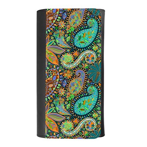 (Floral Paisley) women's Patterned Leather Buckle Trifold Wallet Bag Pouch Holster With Credit Card Holder insurance for smartphones