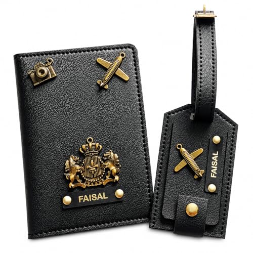 Image of Eco Leather Unisex Passport Cover and Luggage Tags (Black)