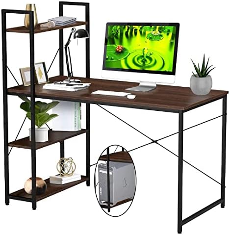 Halter Computer Desk with Shelves, 47 Inch Writing Table for Home Office, Study Desk with Storage for Work, Writing, and Homework, Modern, Easy Assembly, Brown