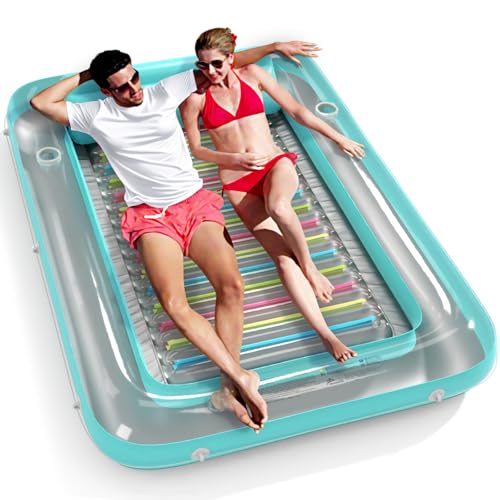 Image of Inflatable Tanning Pool Lounger Float - Jasonwell 4 in 1 Sun Tan Tub Sunbathing Pool Lounge Raft Floatie Toys Water Filled Tanning Bed Mat Pad for Adult Blow Up Kiddie Pools Kids Ball Pit (MG,XL)