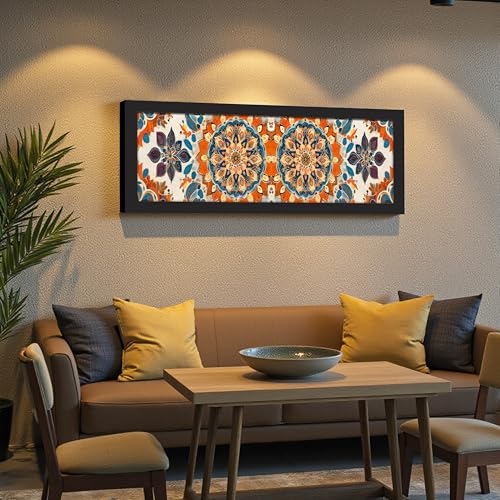 Image of PAINTINGMANTRA Flower Painting for Wall Decoration Traditional Indian Mughal Art Framed Luxury Paintings for Home Decoration, Living room, Bedroom and Office Decoration (99x38 CM)