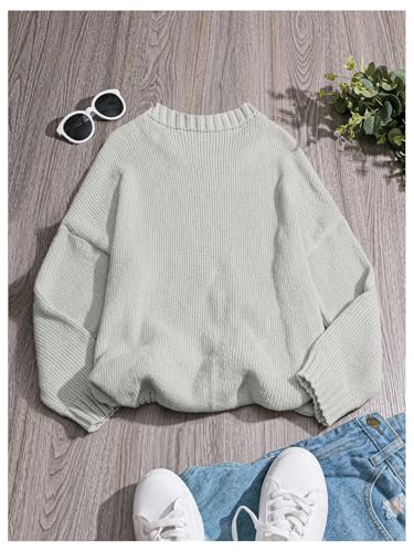Image of RoseSeek Women's Plus Size Crewneck Sweaters Long Sleeve Pocket Chunky Knitted Sweater Jumper Light Grey 2XL