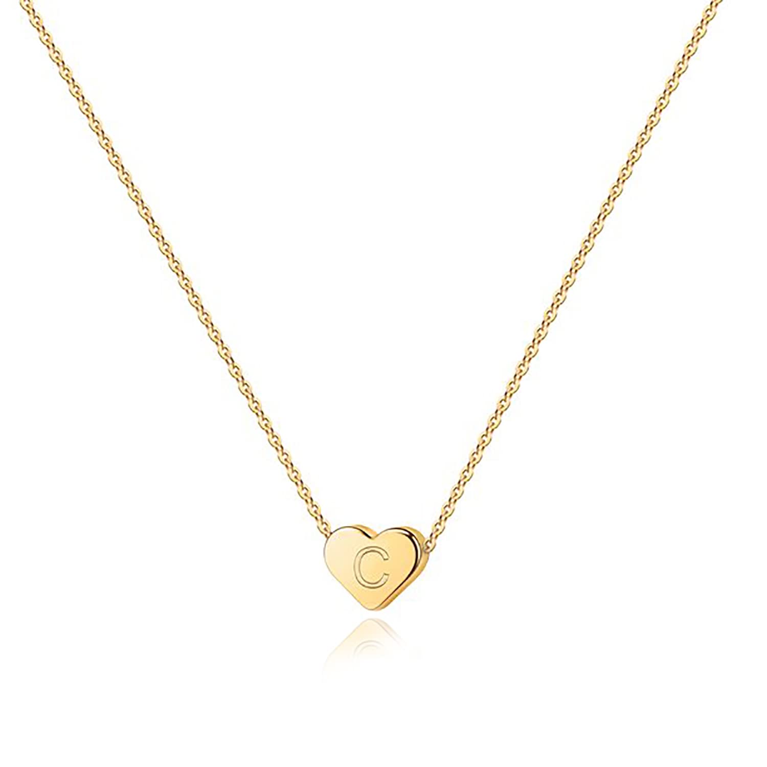 PAVOI14K Gold Plated Tiny Heart Necklace | Dainty Necklace for Women | Personalized Letter Heart Choker | Adjustable Slider