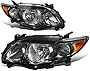 [Halogen Model] Factory Style Headlights Assembly Compatible with Toyota Corolla Sedan 09-10, Driver and Passenger Side, Black Housing Amber Corner