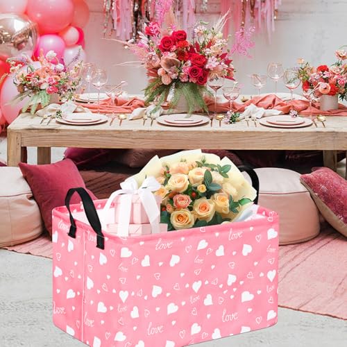 Image of Kid Storage Basket Gift Shelf Basket Toy Storage Bin, Nursery Basket Organizer Box for With Handles for Room Deco Heart Pattern Valentine's Storage Basket