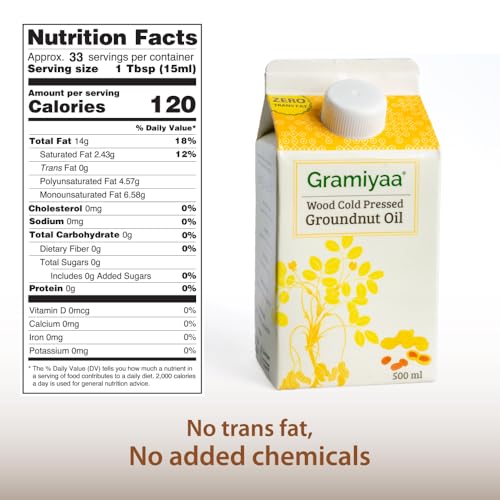 Image of Gramiyaa Cold Pressed Groundnut Oil 500 Ml | Traditionally Extracted | Chemical-free, Zero Trans-fat Cooking Oil | Unrefined Oil | Kachi Ghani Peanut oil for Cooking (Pack of 2)
