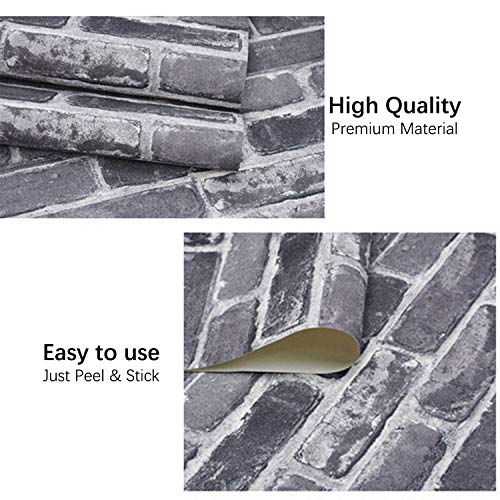 Okydoky Peel And Stick Wallpaper, Grey Brick Wallpaper For Home Decoration, Wallpaper Stick And Peel Backsplash, Vinyl Self Adhesive Wallpaper For House, Workshop & Office, 17.3" X 118", C201-3 #TOP4