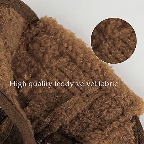 ITODA Mütze Hund Trappermütze Winter Hundemütze mit Ohrlöchern Fliegermütze Haustier Wintermütze Verstellbar Hundecap PU Leder Hundehut Warm Windschutz Haustiermütze Outdoor Fellmütze Welpen Katze