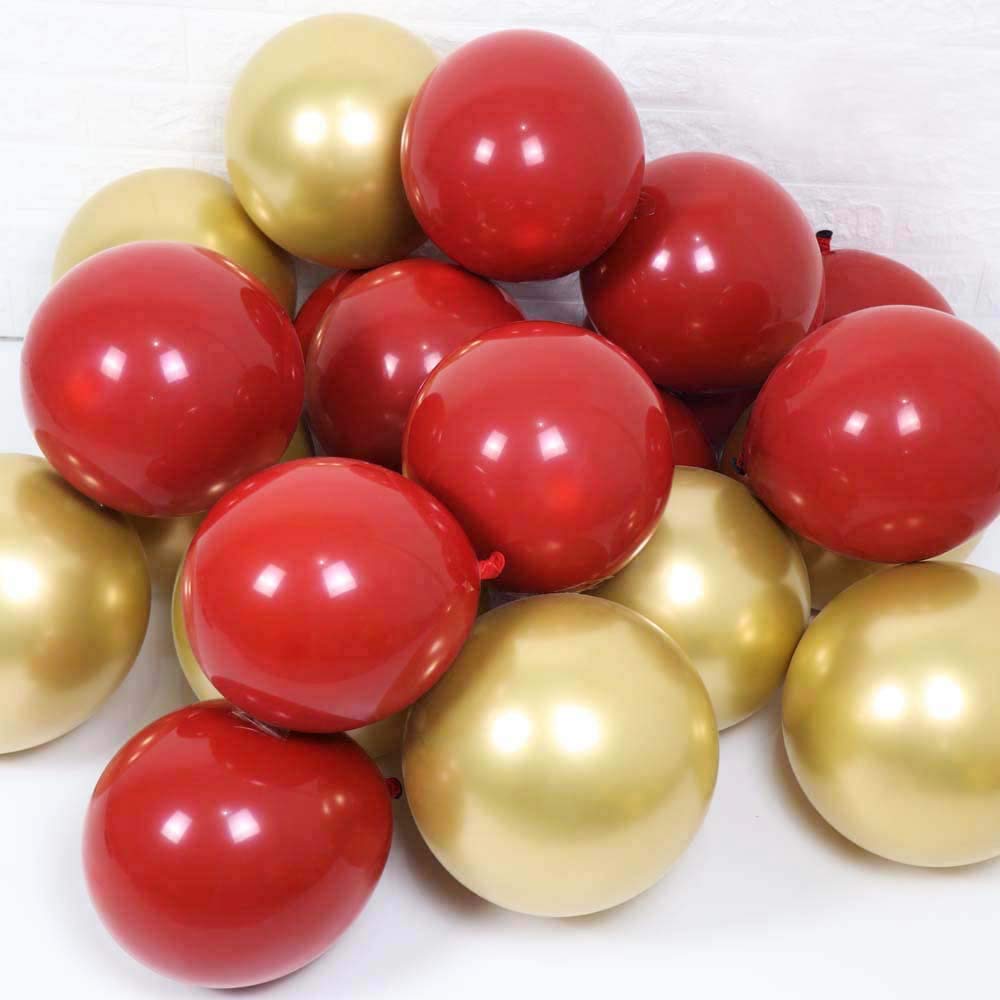 Hoobalon12inch Metallic Chrome Gold and 10 inch Ruby Red Balloon(Black Balloon Inside) for Valentine Day Wedding Birthday Party Decoration