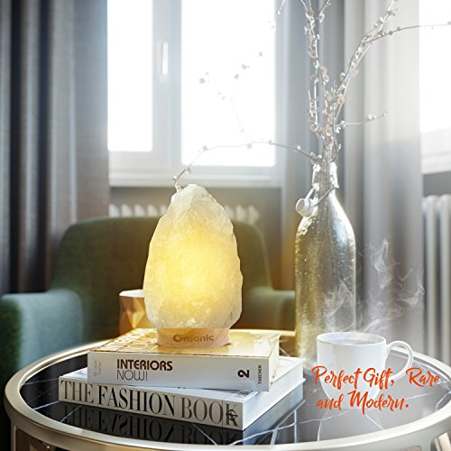 Omonic White Himalayan Salt Lamp Night Light Lights Crystal Hand Carved Hymalain Rock Table Lamps(5-8 Lbs,6.5-10"),Thailand Rubberplatinum Base, Dimmable Touch Switch Control (3 Bulbs Included) #TOP4