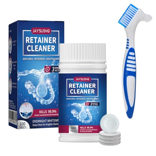 Retainer Reinigungstabletten -100 Retainer Reiniger Tablette Zahnspangenreiniger mit Prothesenzahnbürste mundschutz gebissreiniger tabs zahnschiene für Effektive Zahnpro