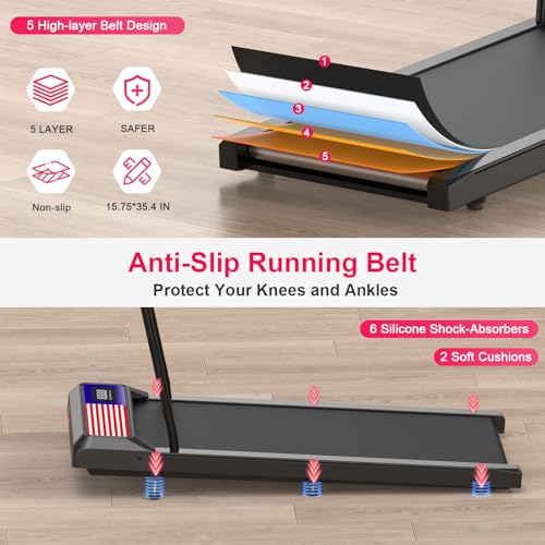 Image of Walking Mat Pad With Incline and Handle Bar, Treadmill with Handles, 4 in 1 Under Desk Treadmill, 2.5HP Low Noise Compact Treadmills Small Space with Remote Control,Portable Treadmills for Home Office
