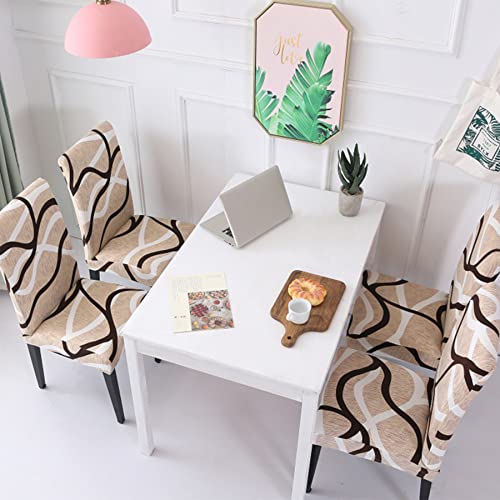Hzdhclh Beige Chair Covers For Dining Room 6 Pack,Stretch Spandex Parsons Chair Slipcovers Set Of 6,Washable Anti-Dust Chair Seat Cover For Kitchen,Wedding,Party #TOP6