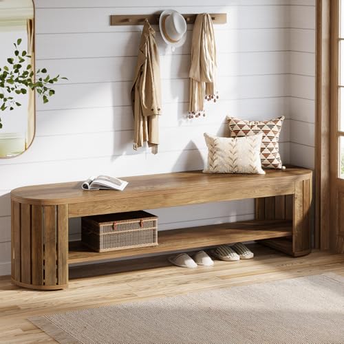 Tribesigns Banc de Rangement en Bois de 160 cm avec 2 Niveaux – Banc d’Entrée, Banc de Lit, Banc à Chaussures à Poteaux Verticaux – pour Couloir,...