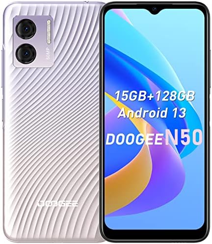 DOOGEE N50 Mobile Phones SIM Free Unlocked, Android 13 Phones, 6.52″ FHD Smartphone 15GB RAM+128GB ROM (TF 1TB), Octa Core, Face ID, 18W PD 4200mAh Android 13 Cell Phone Dual 4G Sim, 50MP+8MP Camera