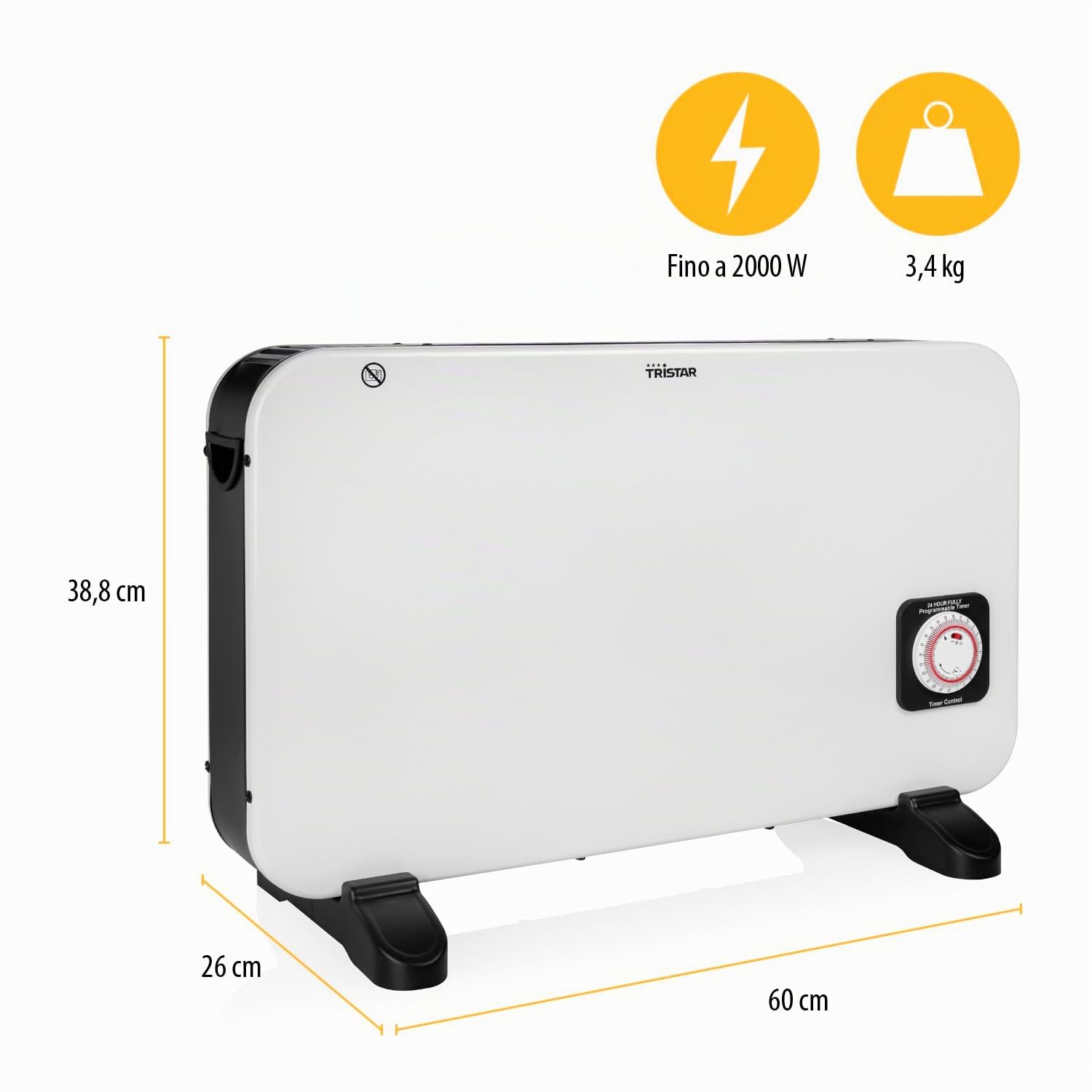 Tristar Termoconvettore KA-5816, 2000 watt, Modalità turbo, Timer, Bianco