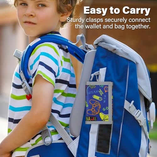 Image of Kids Wallet for Boys Girls, Trifold RFID Wallet with Key Chain and Zipper Pocket for Kids 4-18 Novelty Birthday Gifts, Coin Pouch Purse for Children Teens Outdoor Sports-Game Blue