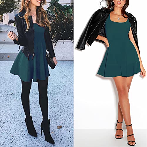 Image of FANCYINN Women's Short V-Back Dress U-Neck Inslace Hem Wide Straps Tank Mini Skater Cocktail Dresses