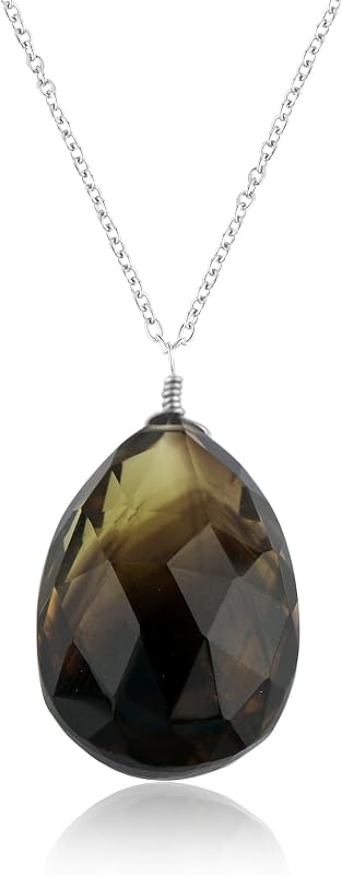 CRYSTALIS Natural Bi-Color Lemon-Quartz Gemstone Crystal Pendant Necklace, High Grade Briolette-Cut Crystal, Chakra Healing, Gift Giving Women Jewelry, Dainty 925 Sterling Silver Chain 18 inch