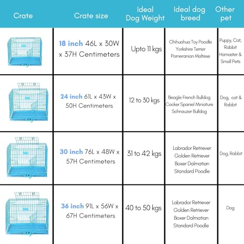 Image of woofy Pet Cage Double Door Heavy Duty Folding Metal Cage Removal Tray for Small Size Dogs and Puppies, Cat, Rabbit - 24 Inch (Sky Blue)