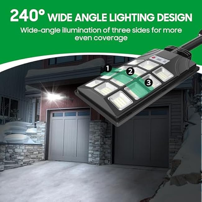 Kifflux Solar Lights Outdoor Waterproof - Solar Street Lights Outdoor Dusk to Dawn, 6500K Powered Security Flood Light with Motion Sensor, Wide Angle Parking Lot Light for Outside, Yard(2 Pack)