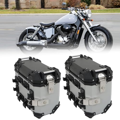 Alforjas laterales universales para motocicleta GXYWADY, caja dura de aluminio plateado de 36 L con soportes de fijación miniatura 2