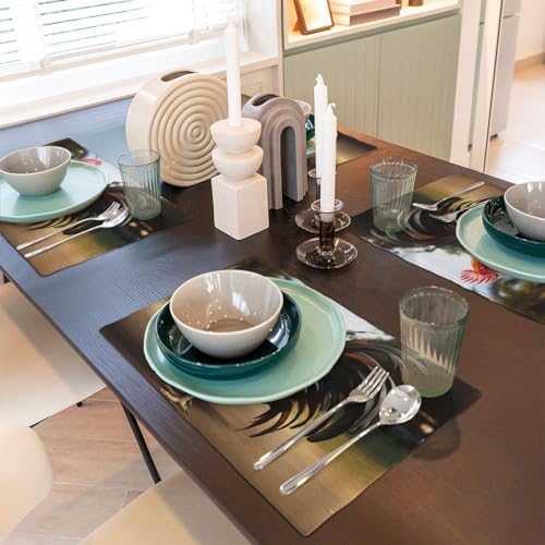 Sets de table résistant à la chaleur lavables en lin synthétique coq - 7