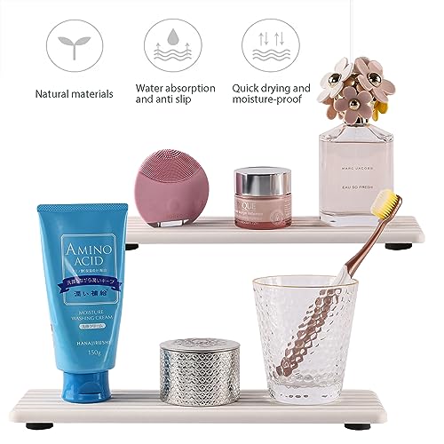 Image of NiuYichee 2 PCS Water Absorbent diatomite Coasters, 12.2 inch x 4 inch Water Absorbing Stone Tray for Sink, Stone Drying mat for Kitchen Counter, Stone soap Tray Used for Hand Soaps & toiletries & Plants