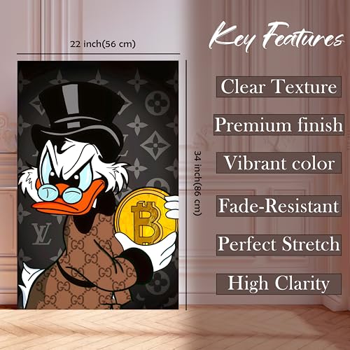 Image of Luxury Money Duck Pop Art Canvas Wall Art Painting For Living Room | Cartoon Style Crypto Wealth Wall Art Painting | Modern Graffiti Artwork for Home & Office Decor, 56x86 cm