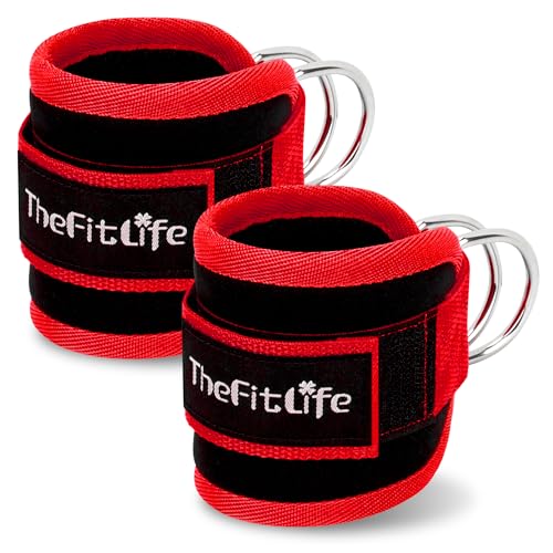 TheFitLife アンクルストラップ 2個セット ケーブルマシン対応 ヒップトレーニング ケーブルキックバック 美尻 下半身トレーニング | ケーブルマシン対応で本格ヒップトレーニング可能、ケーブルキックバックで美尻ライン強化、足首をしっかり固定し高負荷でも安定、柔らかクッションで快適な装着感、2個セットで左右同時トレーニング対応