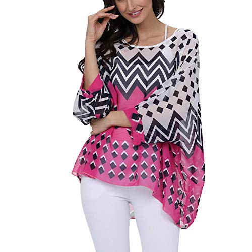Image of Ckikiou Plus Size Batwing Flowy Semi Sheer Chiffon Blouse Tunic for Women Summer Floral Print Boho Beach Cover ups
