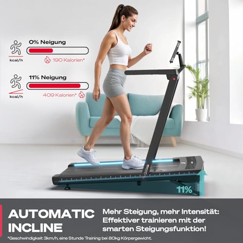 Sportstech Laufband klappbar mit 11% Steigung - Deutsche Qualitätsmarke - mit App Funktion...