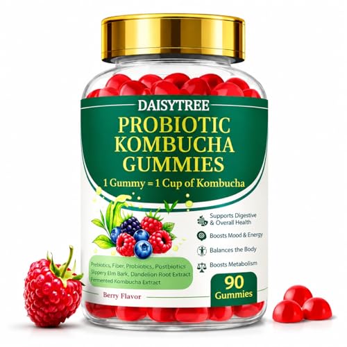 PRIMEHAVEN Probiotic Kombucha Gummies - Prebiotics Probiotics Postbiotics Fiber Supplement Slippery Elm Dandelion Root for Bloating Gut Health - Probiotics for Women and Men