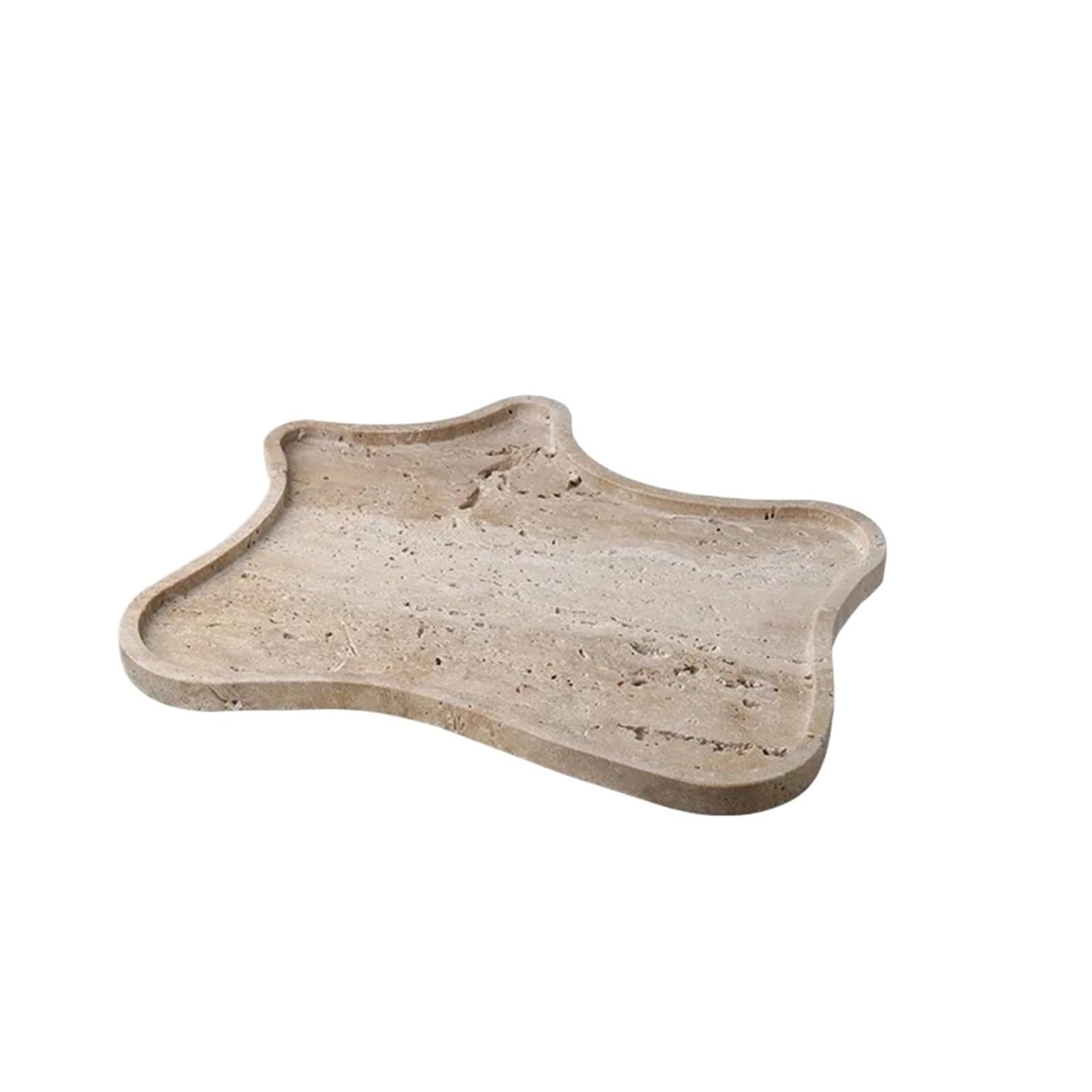 Bathroom Stone Tray Vintage Travertine Stone Tray, Decorative Jewelry Plate Trinket Dish, Marble Counter Organizer for Bathroom Dresser Coffee Table(L-33X30X1.7CM)