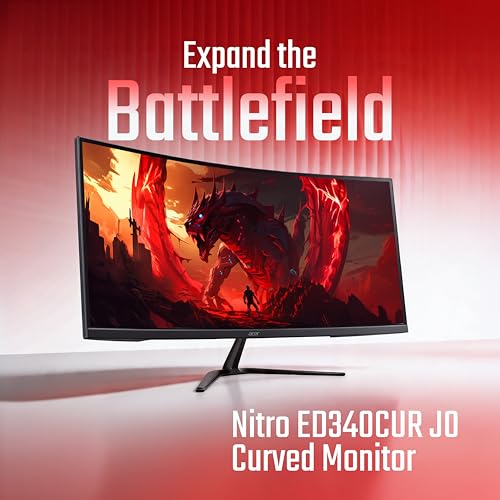 Image of Acer Nitro ED340CUR J0 34 Inch UWQHD Curved Gaming Monitor | 3440x1440 VA Panel | 120Hz (DP) | 1ms VRB | AMD FreeSync Premium | HDR10 | 1500R | 2x HDMI 2.1 + DP 1.4 | Easy Tilt | Speakers | VisionCare