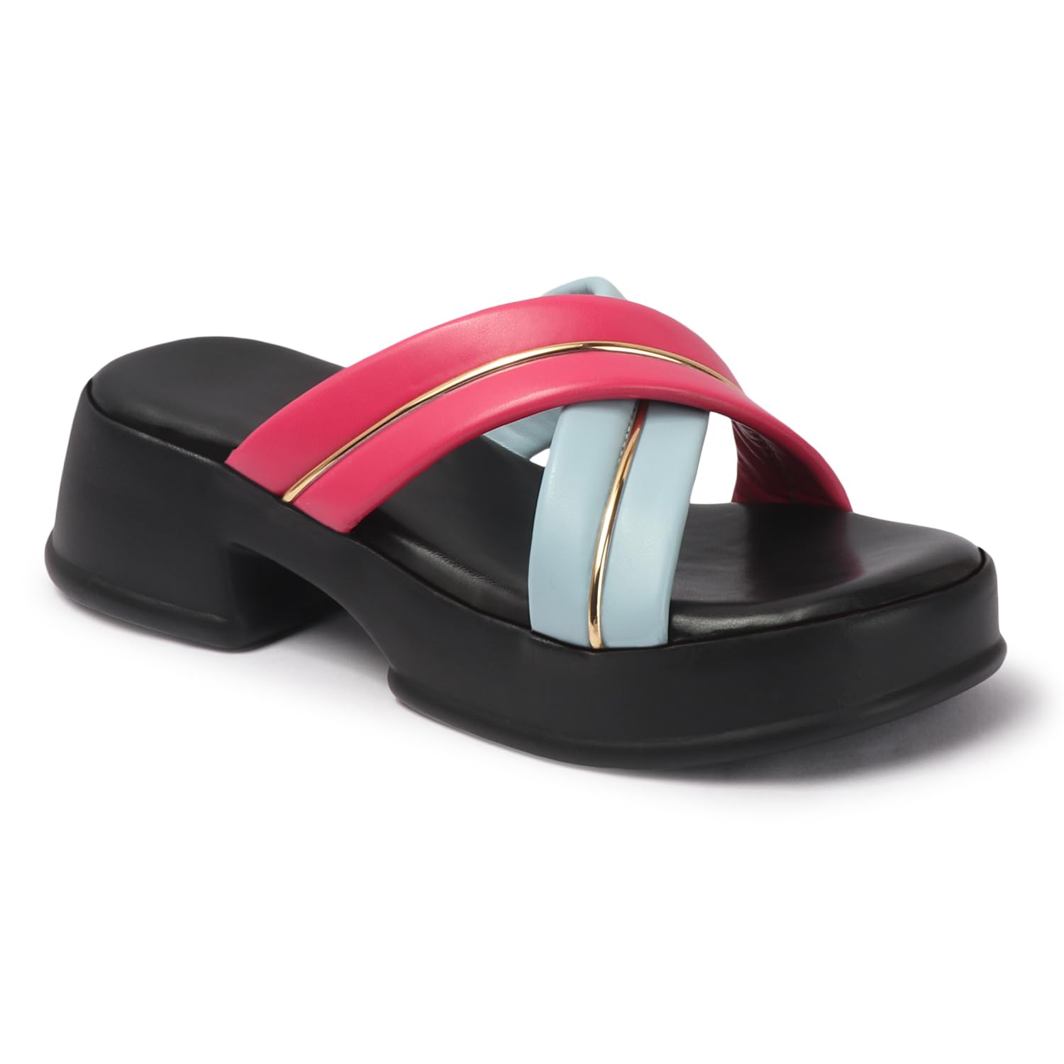 krafter Women & Girls Open Toe Slip On Heel Criss Cross Chunky Sole Casual Fashion Wedges|Slipper Sandals for Work|Office Wear|-picture-24