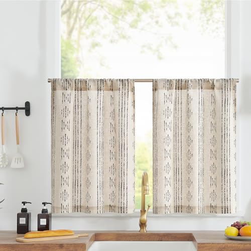 Opiniones de Cortinas de media altura al mejor precio. 41 jinchan Cortinas de Lino Boho de Niveles para Cocina de 30 Pulgadas, Cortinas Bohemias para Café, Estilo Granja con Rayas Naturales, Tratamiento de Media Ventana para Baño RV,...