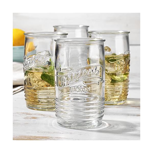 Glaver's Glass Tumbler Drinking Glasses Set of 4 – Genuine Artisan-Made Vintage Italian Original Mason – Elegant 20 Oz Clear Tumbler Glassware Set for Refreshing Drinks, Beverages, Iced Tea.