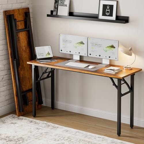 Image of Frylr Small Folding Computer Desk - Portable 55.1 Inch Foldable Laptop Table, Collapsible and Compact for Easy and Fast Setup, Lightweight for Small Spaces, Home Craft and Study Use, Rustic Brown
