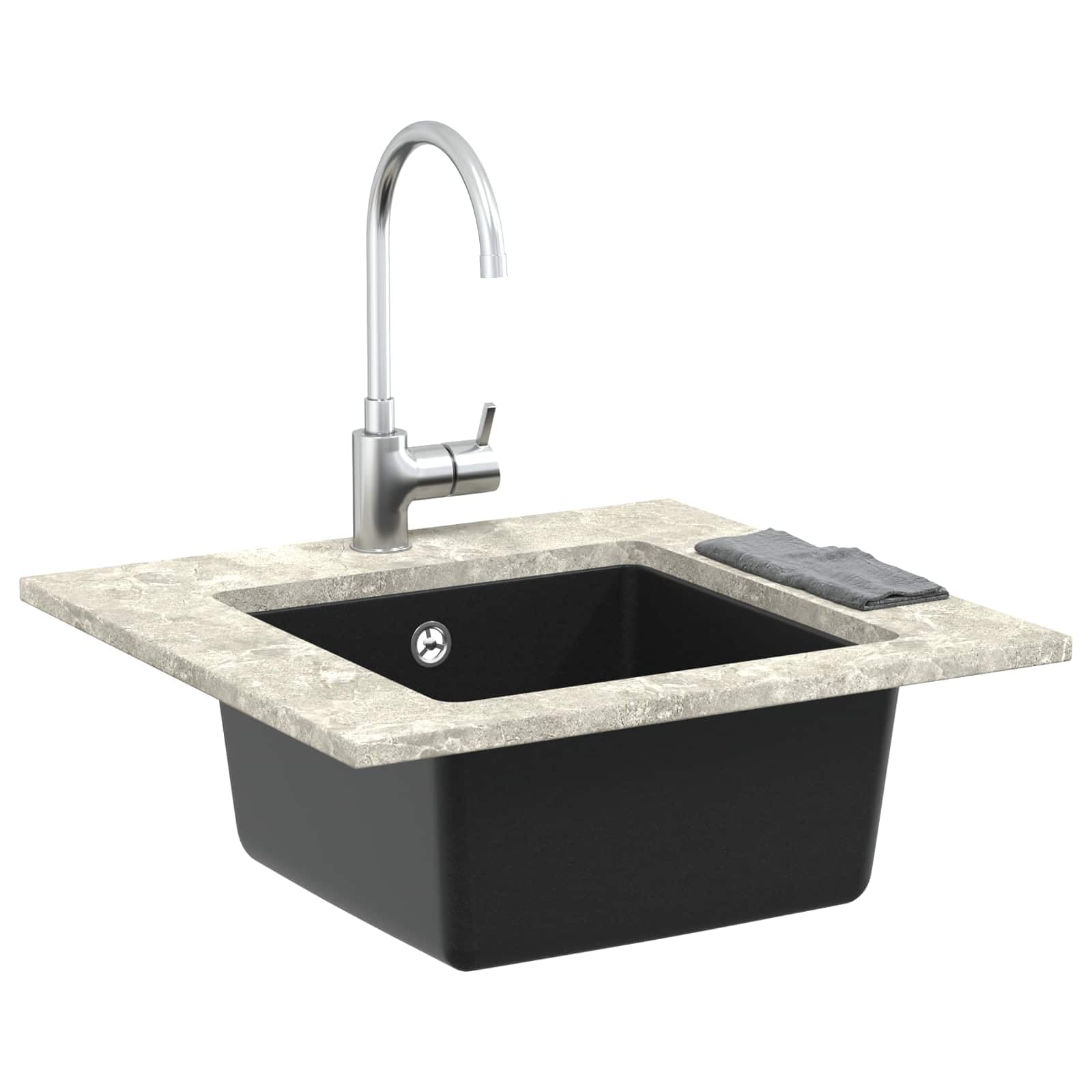 Fregadero de cocina Mangloder negro, 430 x 460 mm, con 80% de cuarzo y 20% de resina, base resistente a arañazos y manchas, ideal para cocinas modernas, granito duradero, fácil montaje, resistente al