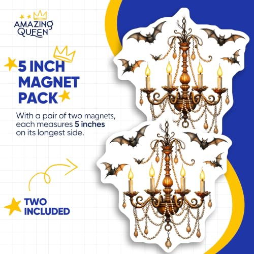 Halloween Magnets - Gothic Chandelier Decor with Flying Bats - Spooky Victorian Charm Fridge Magnet Set - 5" Design - Sticks to Fridges, Lockers, Toolboxes & More - Made in USA - AQM29960 - Image 4