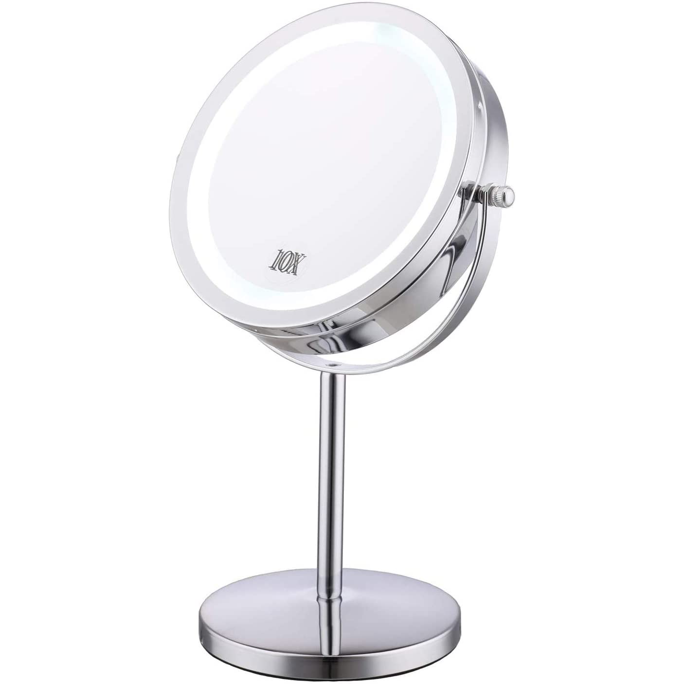 MUMOO BEAR Led Lighted Makeup Mirror 7 inch Tabletop Vanity Mirror Double Sided Cosmetic Mirror Touch Control 10x Magnification 360° Rotation for Home Hotel and Travel (Silver)