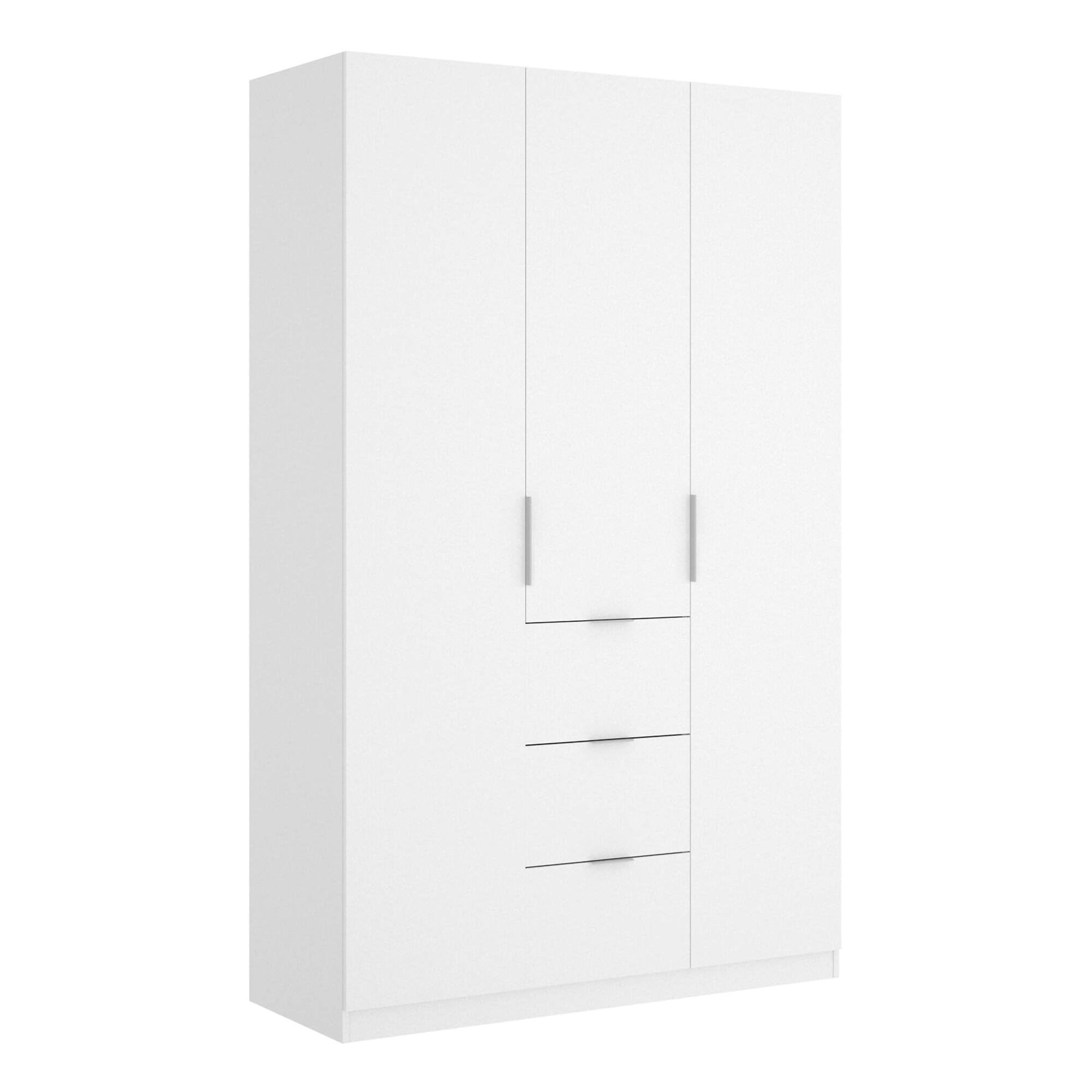 Dmora Guardaroba Falterona Armadio 3 ante battenti 3 cassetti 135x52h204 cm Bianco