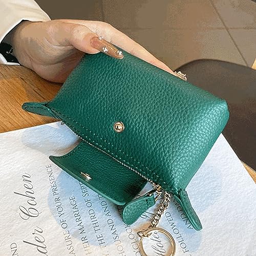 Image of Green Leather Mini Pouch, Zip Coin Wallet Holds Bills, Coins & Lipstick