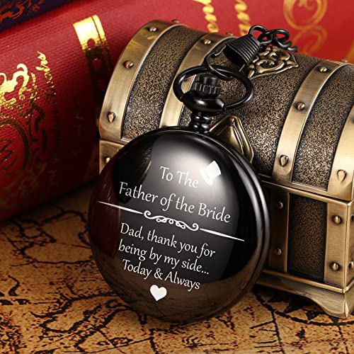 Image of TREEWETO Mens Engraved Pocket Watch for Father of The Bride Gifts from Daughter Pocket Watches Dad of The Bride Gifts Wedding Gift for Father of The Bride
