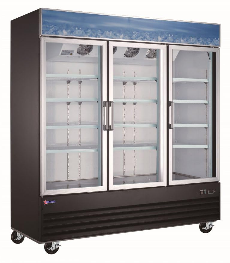 Omcan Three Door Swing Glass Door Refrigerator 78"" with 53 cu.ft 51052, Black | Fridge.com